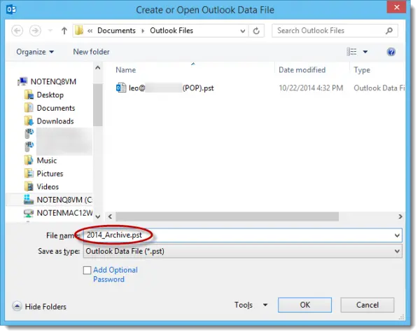 Create Outlook PST File