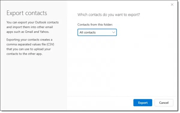 Export Contacts dialog.