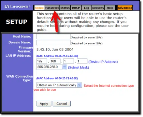 Linksys BEFSR81 home page. (Screenshot: askleo.com)