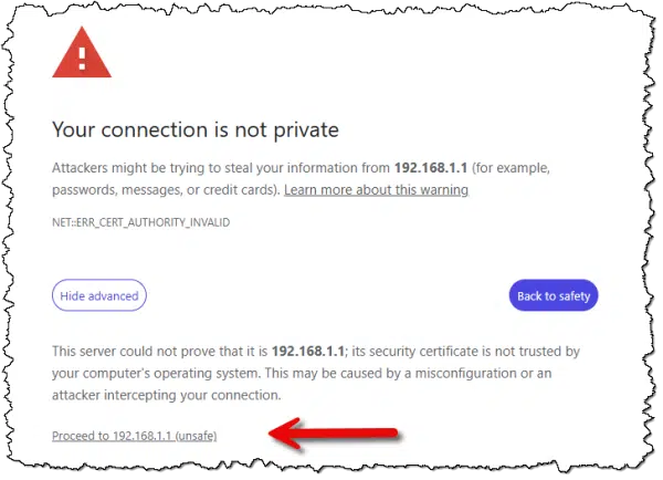 Proceeding to an "unsafe" connection.