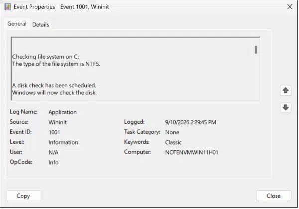 The CHKDSK event.