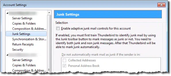 Thunderbird Junk Settings