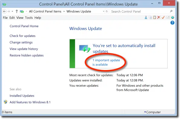 Windows Update - 1 Available