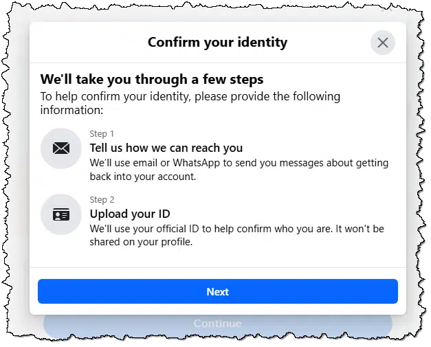 Facebook account recovery process.