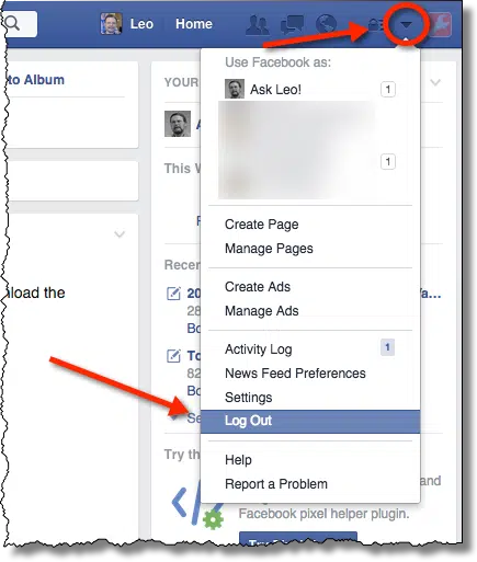 Facebook log out