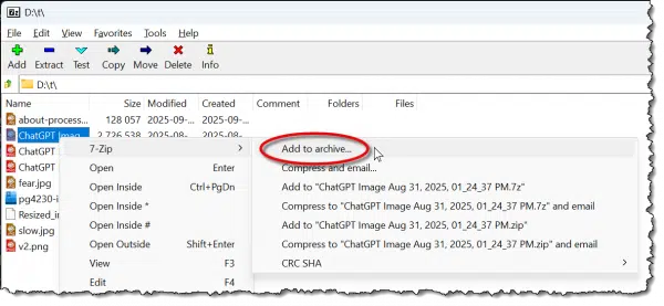 Encrypting a single file in 7-Zip. Adding.