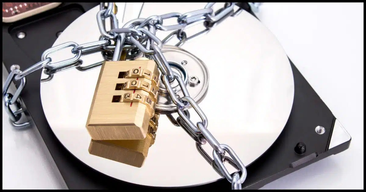 Hard disk chained and locked.