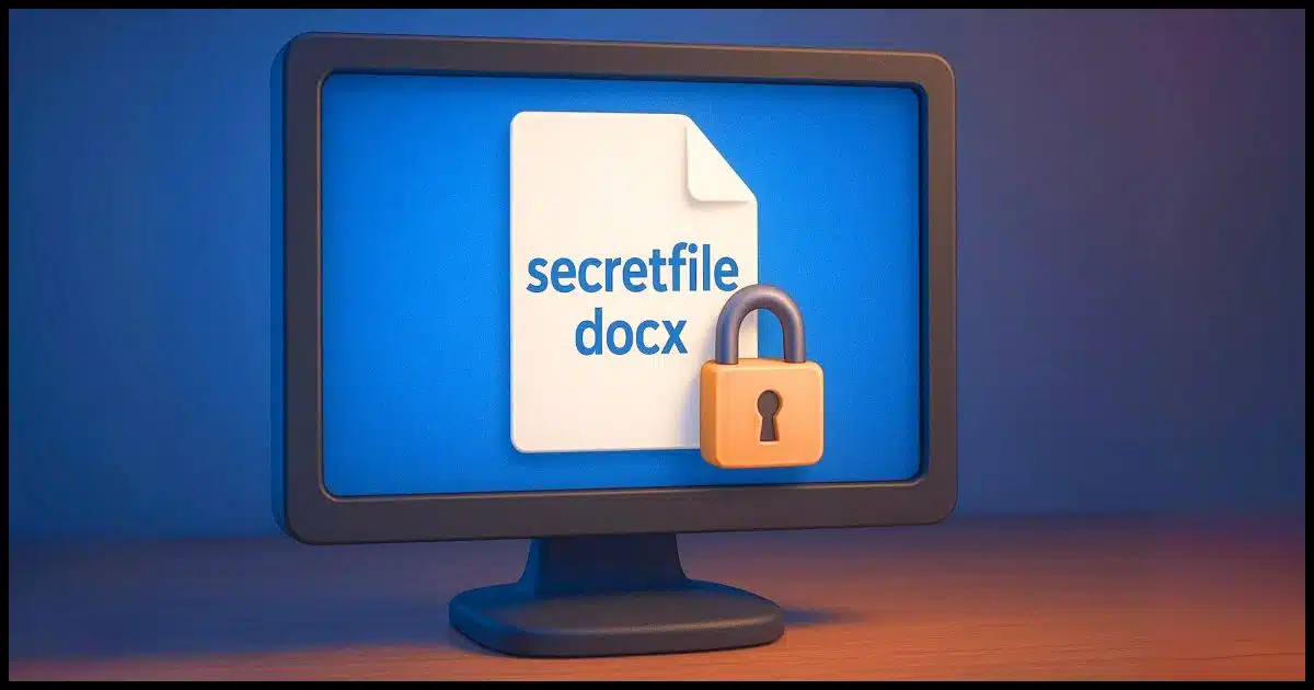Computer screen showing a concept of a document with a padlocl.