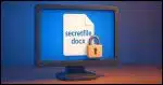 Computer screen showing a concept of a document with a padlocl.