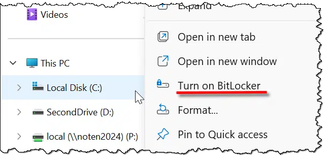 Turn on Bitlocker option