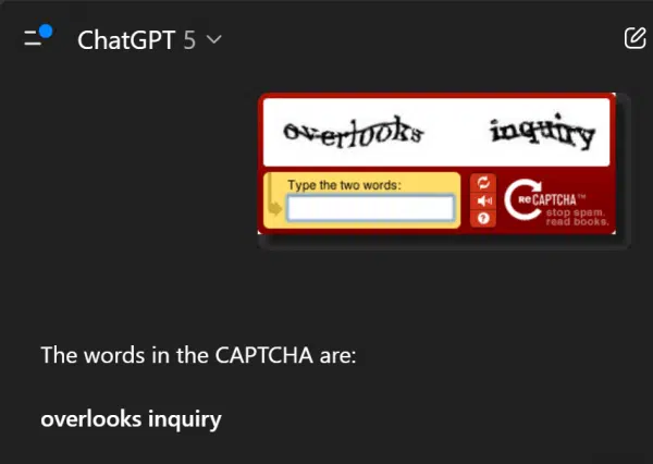 ChatGPT solving a CAPTCHA.