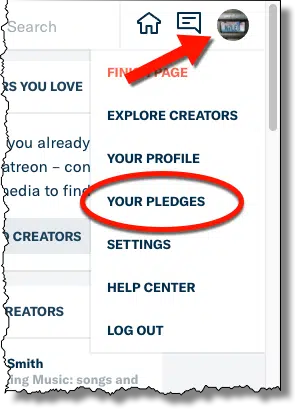 Your Pledges menu item
