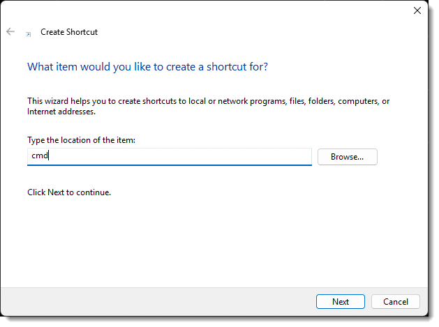 Creating a shortcut.