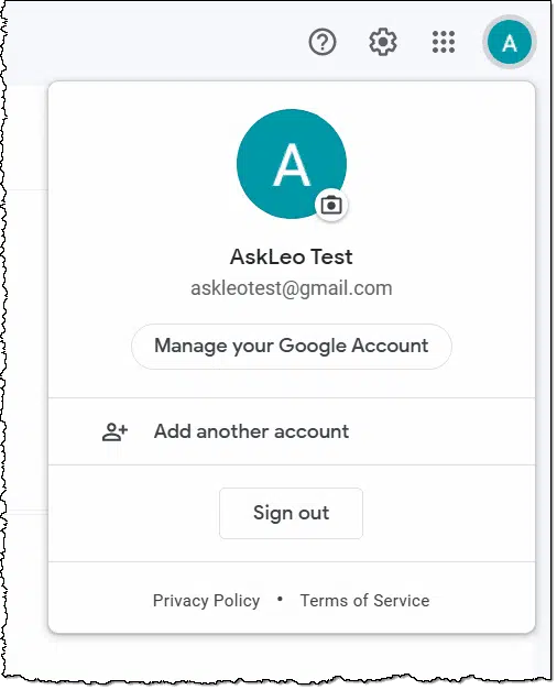 Google account drop-down.