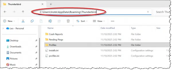 My example Thunderbird profile location.