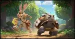a rabbit carrying a message envelope racing past a tortoise also carrying a message envelope
