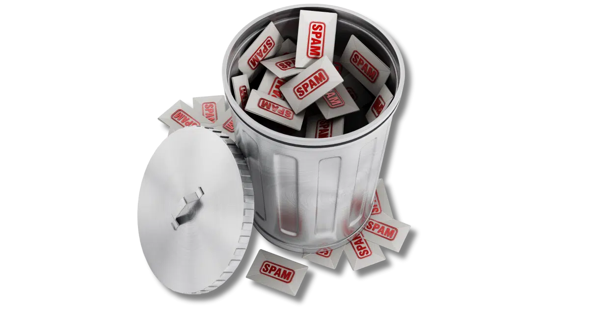 A garbage can overflowing with spam.