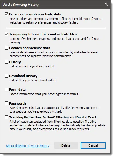 Delete Browsing History in Internet Explorer
