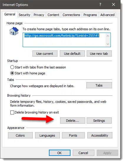 Options Dialog in Internet Explorer