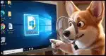 A Corgi using a magnifying glass looking at "TrustMe.exe" on a Windows computer screen.