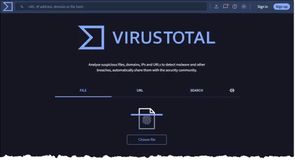 VirusTotal homepage