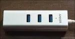 Blue USB Connectors in a USB hub.