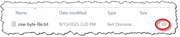 One byte file in Windows Explorer.