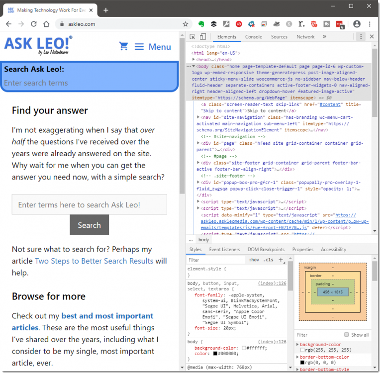 Inspect Scripts Diagnosing Web Pages with Inspect - Ask Leo!