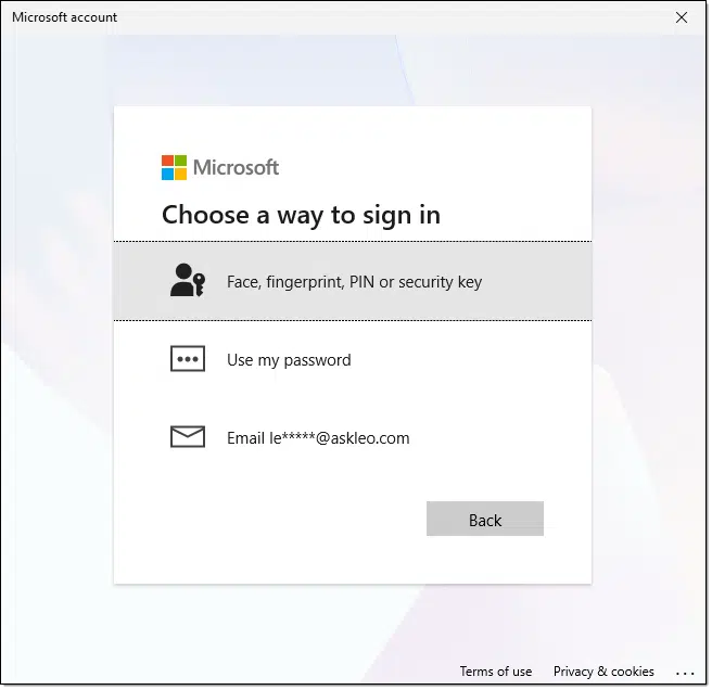 Alternate authentication methods.