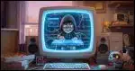 a computer display with a hacker inside it