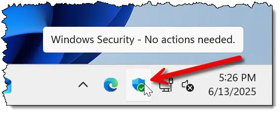 Windows Security notification area icon.