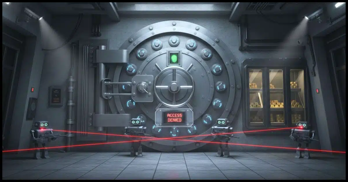 a locked and secure bank vault
