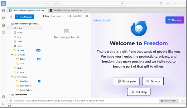 askleoexample@hotmail.com in Thunderbird. Click for larger image. (Screenshot: askleo.com)