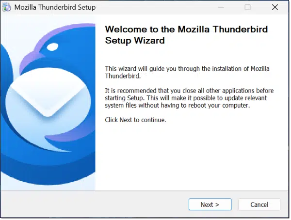 Thunderbird Setup welcome. (Screenshot: askleo.com)