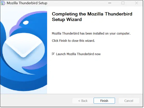 Thunderbird Setup complete. (Screenshot: askleo.com)