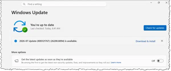 Windows Update, both up o date, and with an update available.