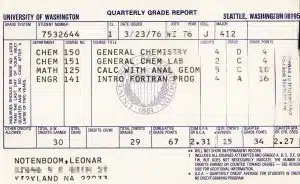 My Q1 1976 University of Washington Grade Report.