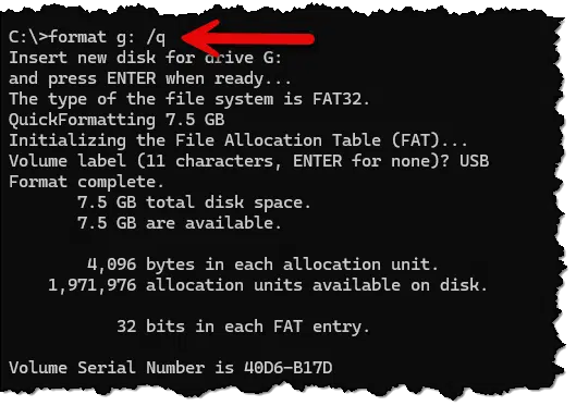 Command Line format /Q. (Screenshot: askleo.com)
