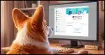 An over the shoulder view of a Corgi looking at a PC's computer screen displaying the attached image.