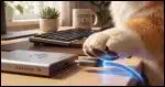 A close-up of a Corgi paw connecting a USB cable to an external hard drive, the cable glowing faintly blue to suggest USB3 speed. Clean, modern desk setup, warm natural light.