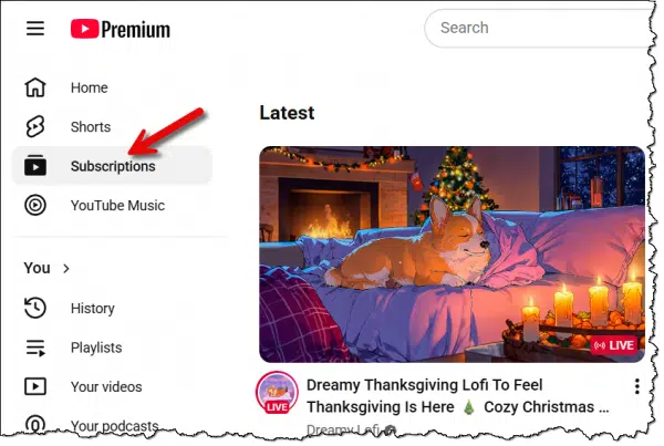 YouTube subscriptions link.