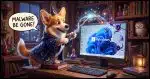 A Corgi wizard waving a wand over a WIndows PC with a speech bubble that says "Malware be gone!"