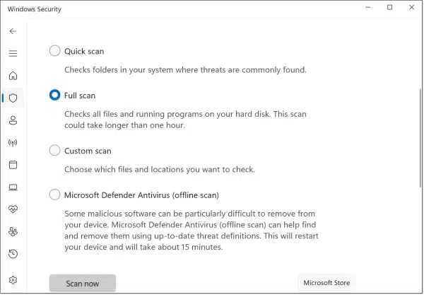 Full Scan option. Click for larger image. (Screenshot: askleo.com)