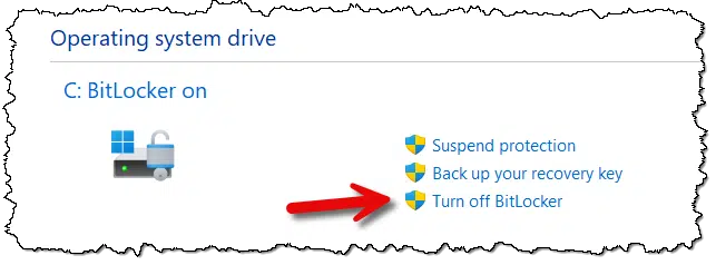 Turn off BitLocker option.
