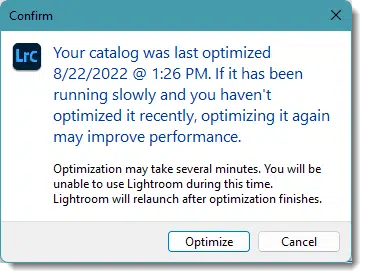 Lightroom Catalog Optimize