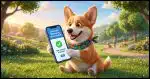 A Corgi outside holding a smartphone displaying "Account Recovery Successful!" with a green checkmark.