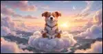 A Corgi meditating in lotus pose on a cloud