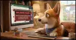 A concerned Corgi looking at a computer screen with the message "Malware Found!"