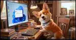 A Corgi looking puzzled at his Windows 11 computer
