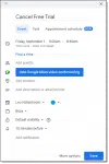 Free Trial reminder in Google Calendar.